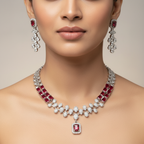 Celeste Ruby Luxe American Diamond Necklace Set – Just A Girl